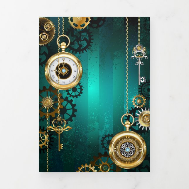 Steampunk Jewellery Watch on a Green Background Tri-Fold Programme (Cover)