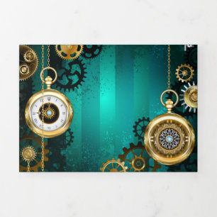 Steampunk Jewellery Watch on a Green Background Tri-Fold Programme