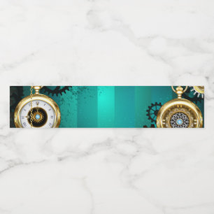 Steampunk Jewellery Watch on a Green Background Water Bottle Label