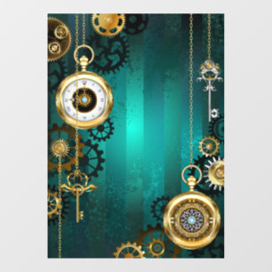 Steampunk Jewellery Watch on a Green Background Window Cling
