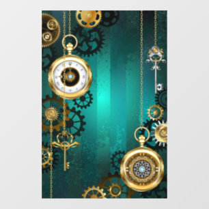 Steampunk Jewellery Watch on a Green Background Window Cling