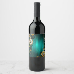 Steampunk Jewellery Watch on a Green Background Wine Label