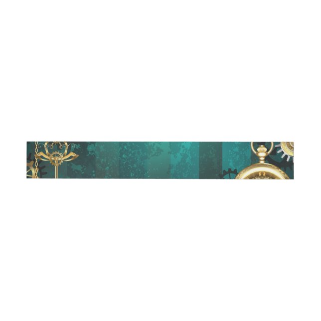 Steampunk Jewellery Watch on a Green Background Wraparound Address Label (Individual)