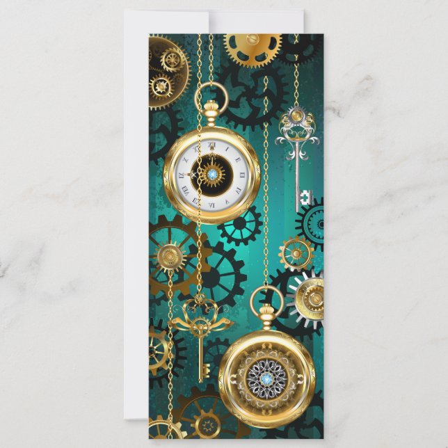 Steampunk Jewelry Watch on a Green Background Announcement (Front)