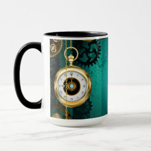 Steampunk Jewelry Watch on a Green Background Mug