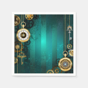 Steampunk Jewelry Watch on a Green Background Napkin