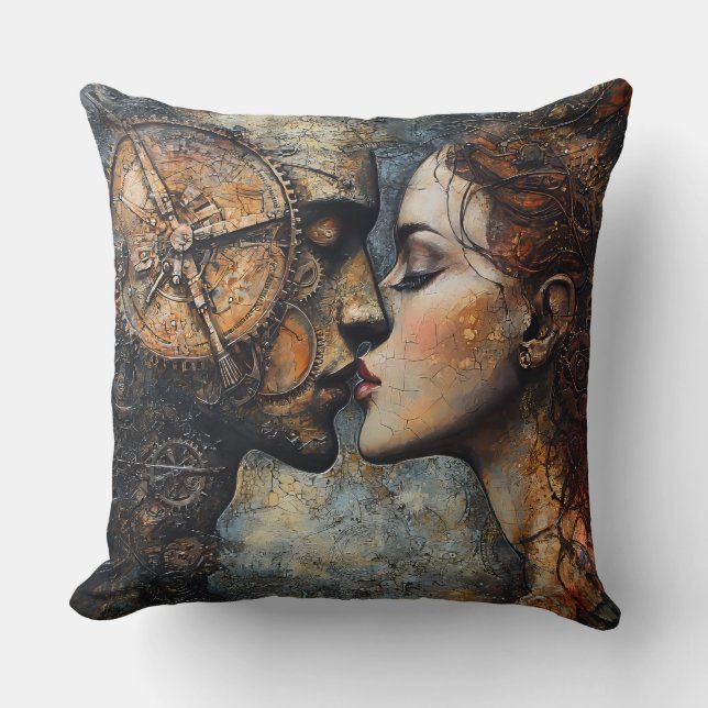Steampunk Kiss  Throw Pillow (Front)