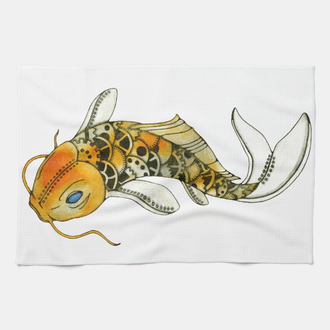 Steampunk Koi Kitchen Towel (Horizontal)