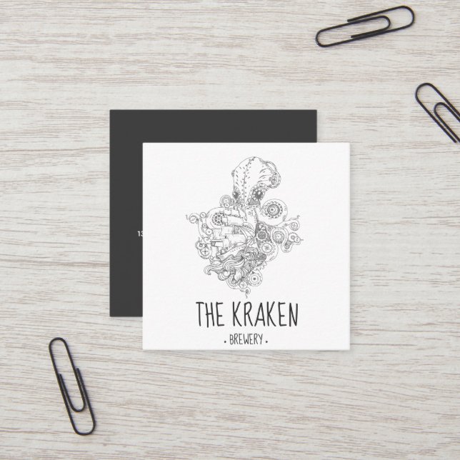 Steampunk Kraken Carte de visite Carré (Devant/Arrière en situation)