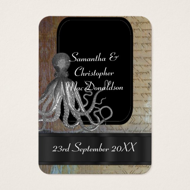 Steampunk kraken wedding favour thank you tag (Front)