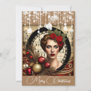 Steampunk Lady Christmas Holiday Card