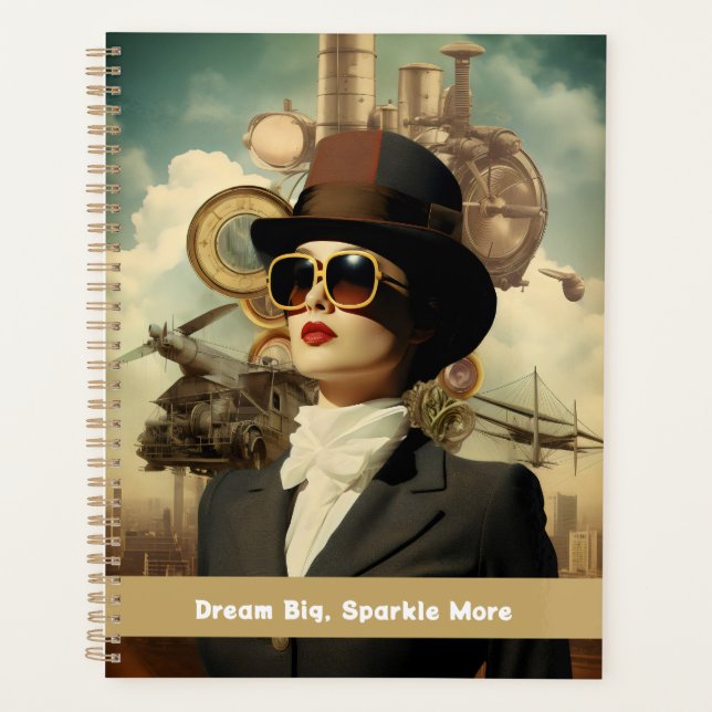 Steampunk Lady Dream Big, Sparkle More Planner (Front)