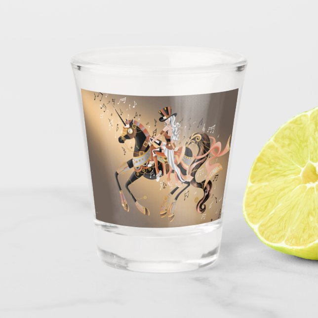 Steampunk Lady & Horse Shot glass (Front)