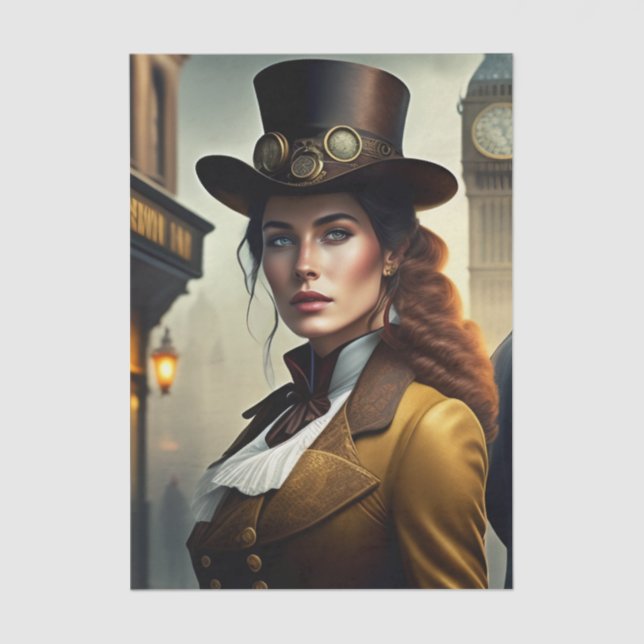 Steampunk Lady in London Tissue Paper (Front)