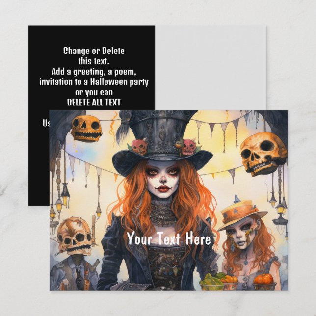 Steampunk Lady Skulls Party Invitation Postcard (Front/Back)