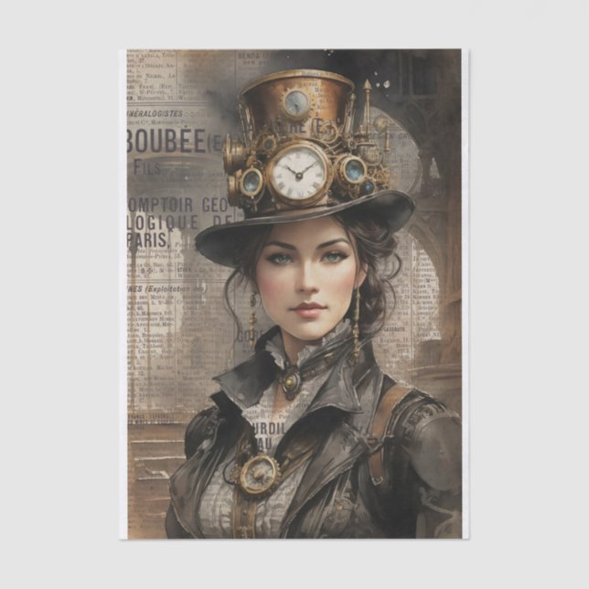 Steampunk Lady, Victorian Woman Ephemera  Tissue Paper (Front)