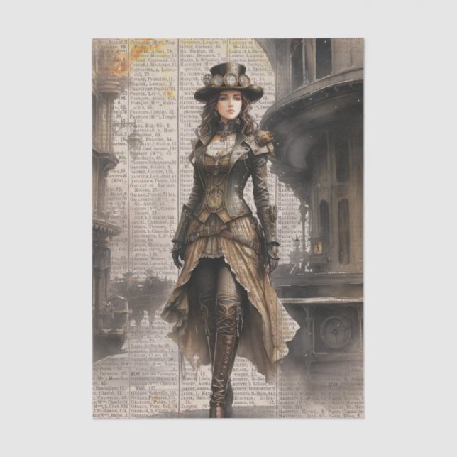 Steampunk Lady, Victorian Woman Ephemera Tissue Paper (Front)