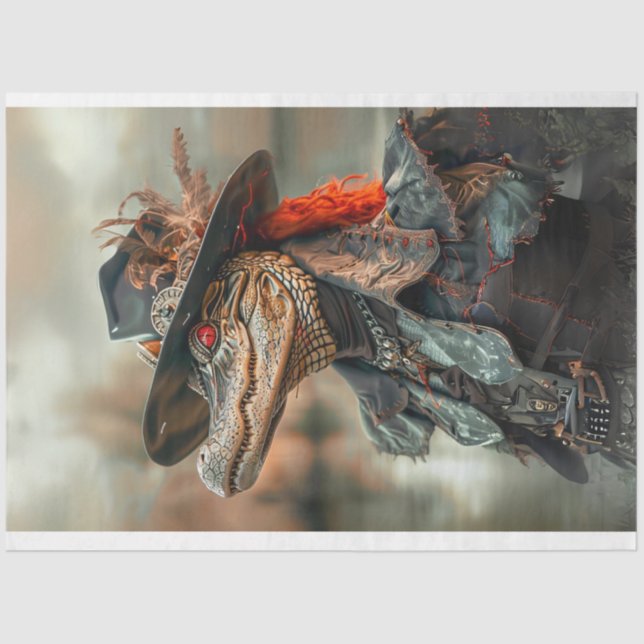 Steampunk Leather Wearing Alligator Decoupage Tissue Paper (Front)