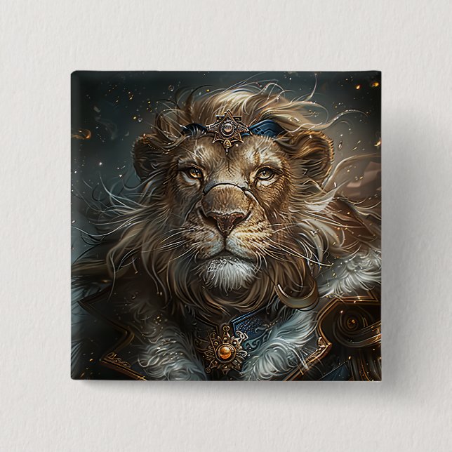 Steampunk Lion 2 Inch Square Button (Front)