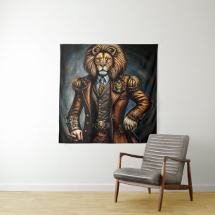 Steampunk lion in a suit tapestry