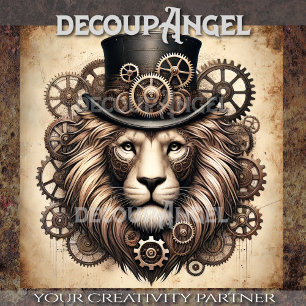 Steampunk Lion Majesty Decoupage Tissue Paper