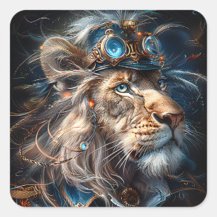 Steampunk Lion Square Sticker