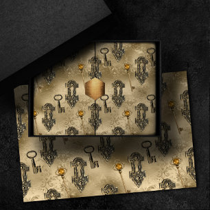 Steampunk Lock and Key Gold   Vintage Decoupage Tissue Paper