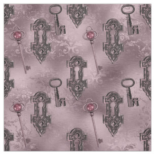 Steampunk Lock and Key Pink   Vintage Decoupage Fabric
