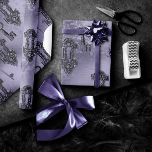 Steampunk Lock and Key Purple   Vintage Decoupage Wrapping Paper