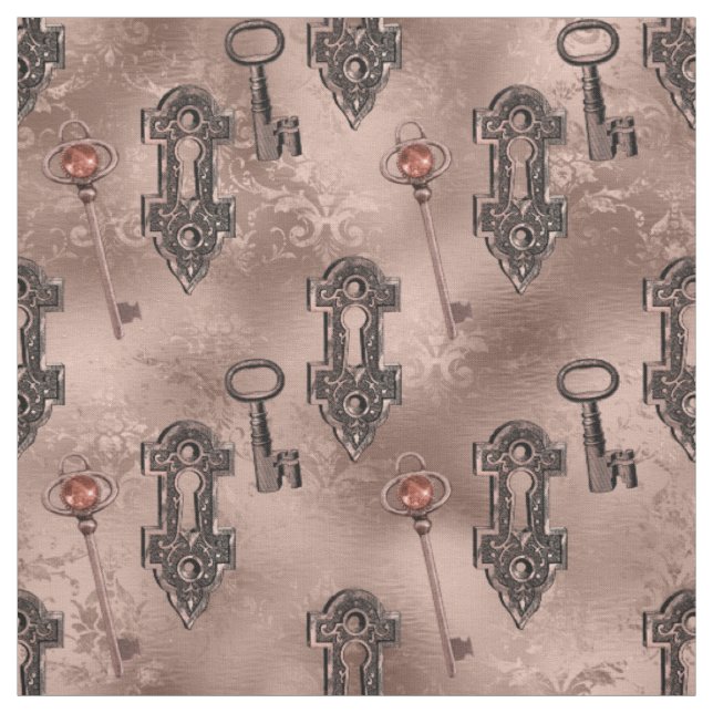 Steampunk Lock and Key Rose Gold | Chic Decoupage Fabric (Swatch)