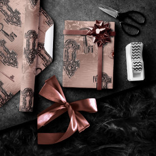 Steampunk Lock and Key Rose Gold   Chic Decoupage Wrapping Paper