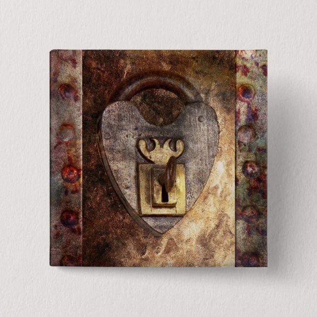 Steampunk - Locksmith - The key to my heart 2 Inch Square Button (Front)