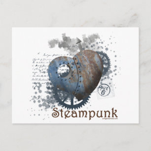 Steampunk love riveted heart postcard