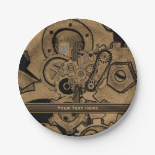 Steampunk Machinery (Brassy) Paper Plate