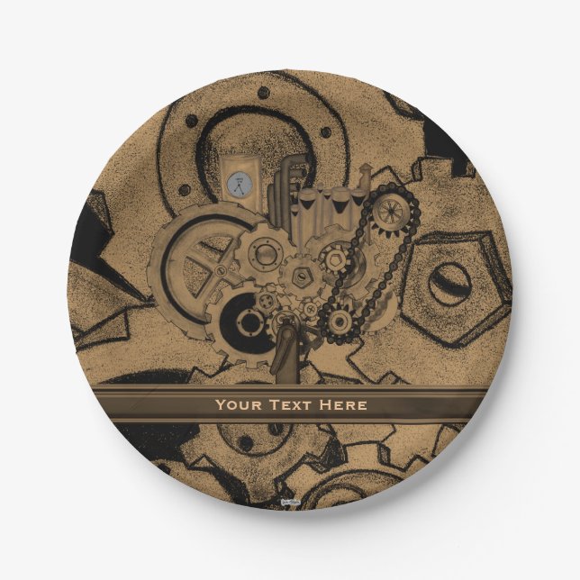 Steampunk Machinery (Brassy) Paper Plate (Front)
