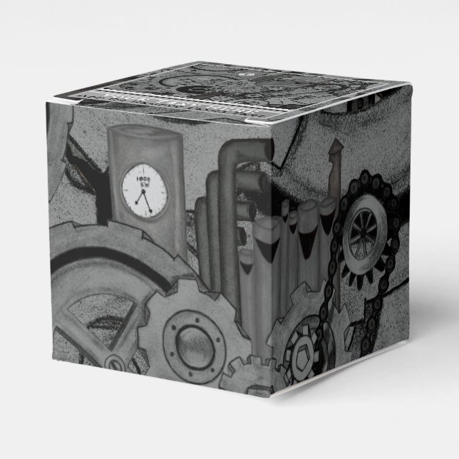 Steampunk Machinery (Monochrome) Favor Box (Front Side)