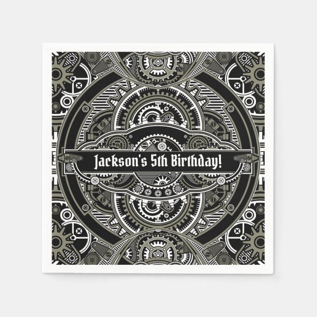 Steampunk Magic Birthday Napkin (Front)