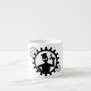 Steampunk Man Holding Gun In Gear Espresso Cup