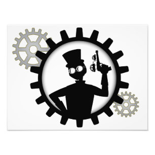 Steampunk Man Holding Gun In Gear Photo Print