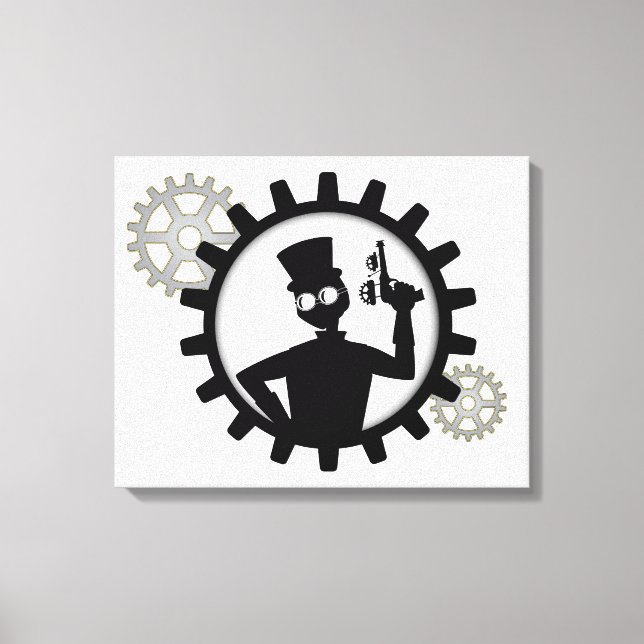 Steampunk Man Holding Gun In Gear Wrapped Canvas (Front)