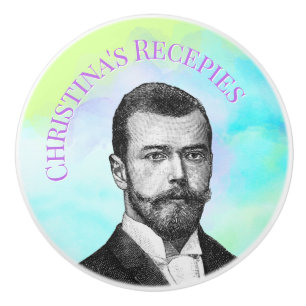 Steampunk man on teal green purple custom text ceramic knob