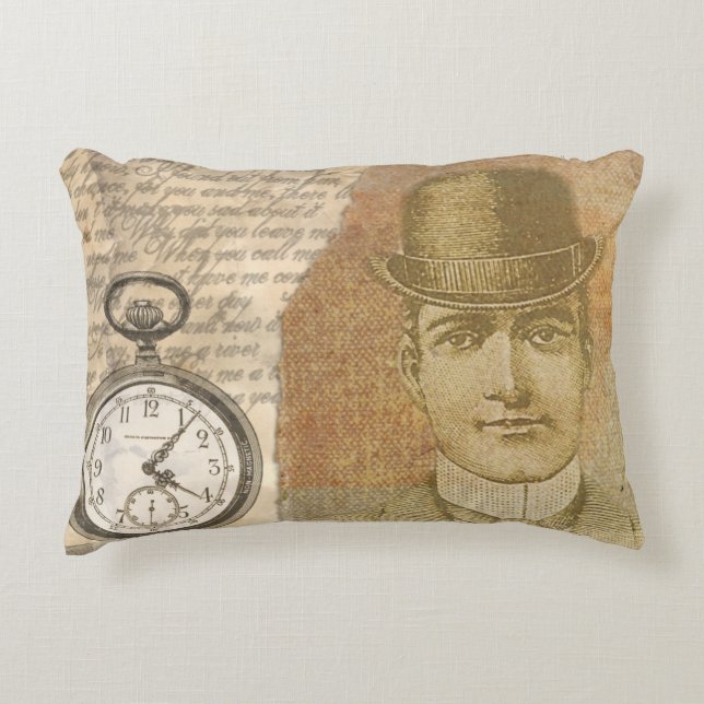 Steampunk Man Pocket Watch Bowler Hat Accent Pillow (Front)