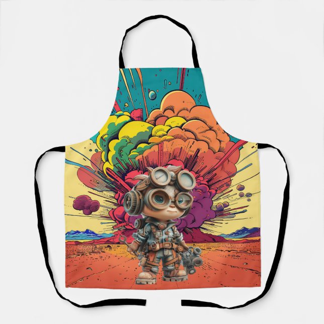 Steampunk Mechanic Cartoon Explosion Apron (Front)