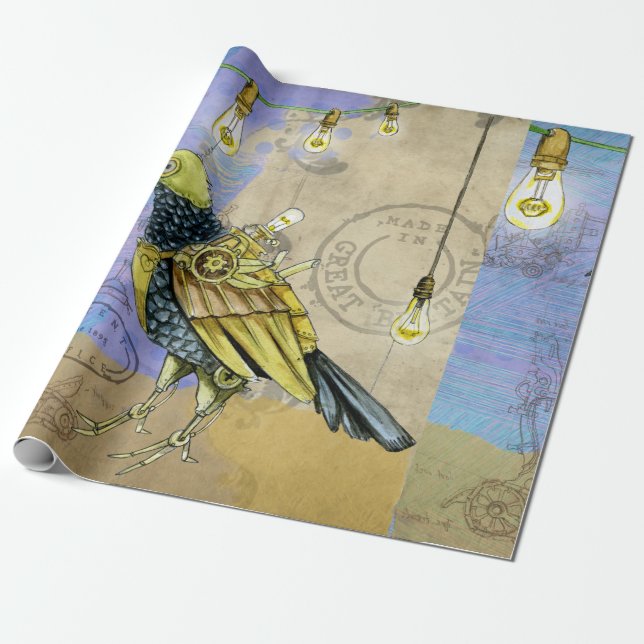 Steampunk Mechanical Bird Engineering Father's Day Wrapping Paper (Unrolled)