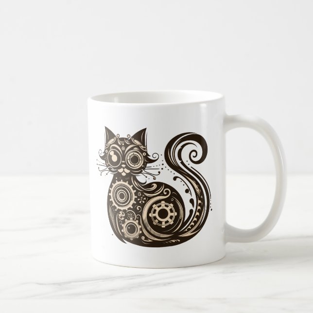 Steampunk Mechanical Cat Coffee Mug (Right)