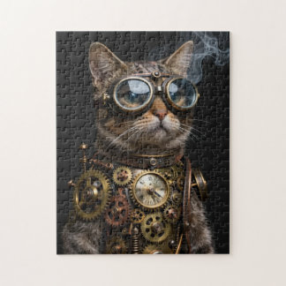 Steampunk Mechanical Cat Portrait Jigsaw Puzzle