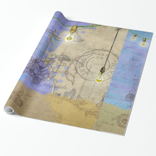 Steampunk Mechanical Edison Light Bulb Architect Wrapping Paper (Unrolled)