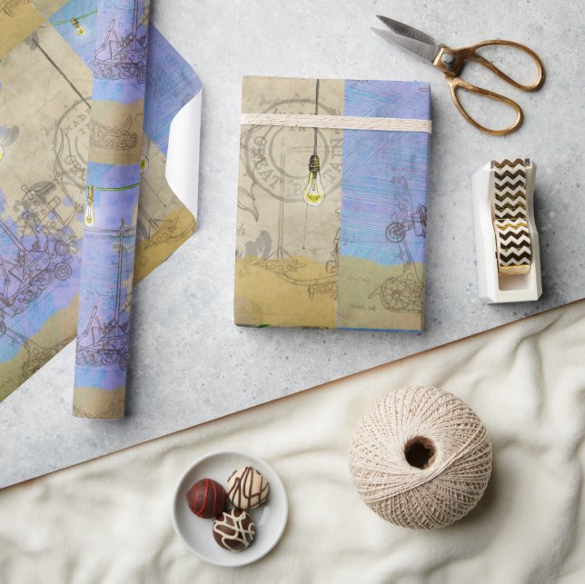 Steampunk Mechanical Edison Light Bulb Architect Wrapping Paper (Crafts)