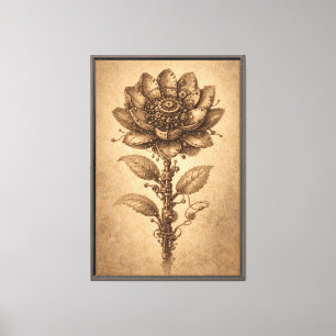 Steampunk Mechanical Flower Vintage Illustration Canvas Print