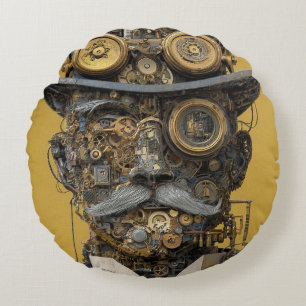 Steampunk Mechanical Gentleman Round Pillow